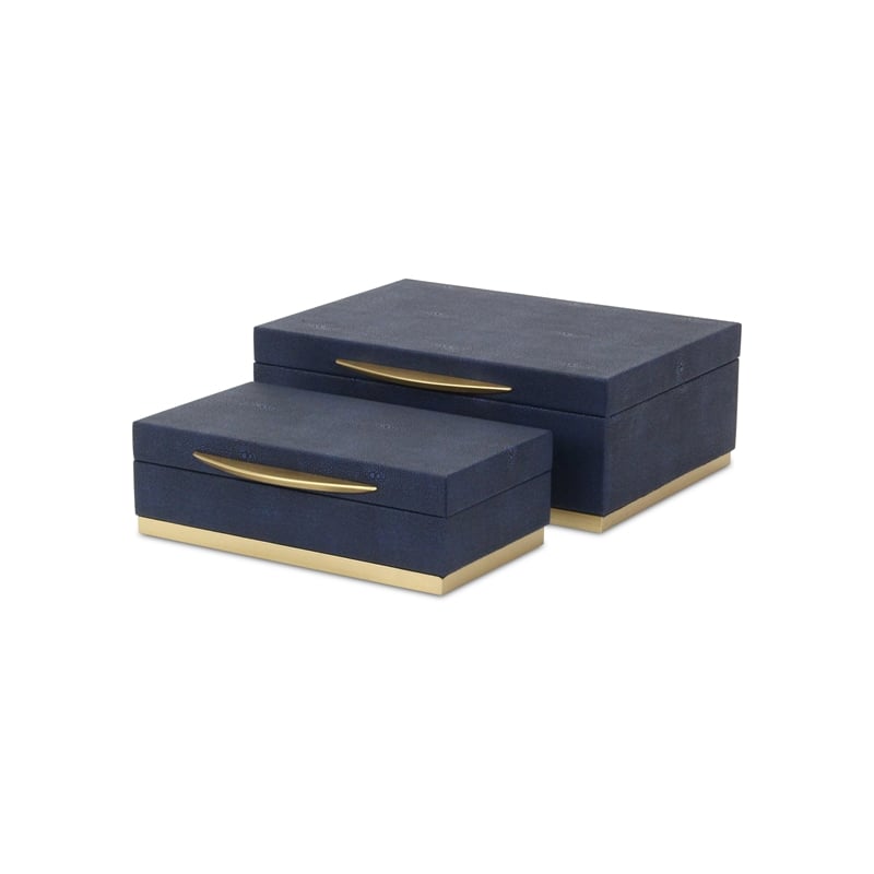 Pemberly Row Rectangular Gold Accented Box Set of 2 in Blue Faux Shagreen