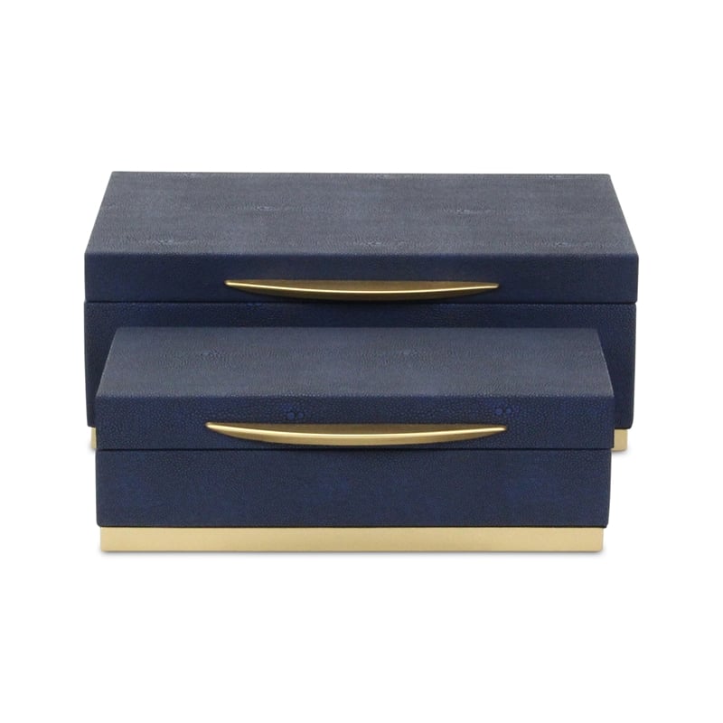 Pemberly Row Rectangular Gold Accented Box Set of 2 in Blue Faux Shagreen