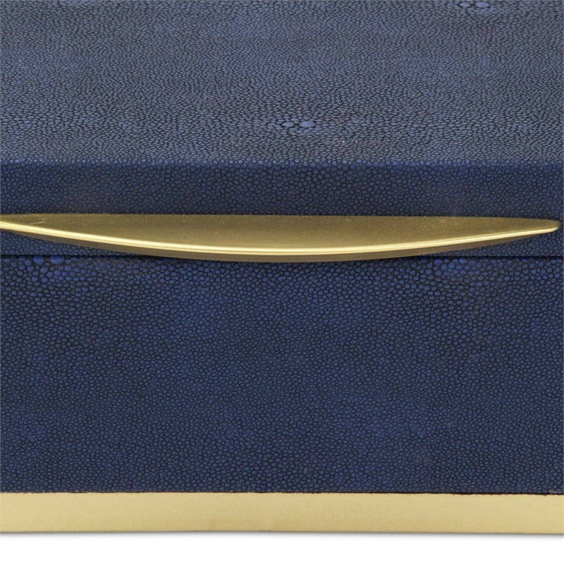 Pemberly Row Rectangular Gold Accented Box Set of 2 in Blue Faux Shagreen