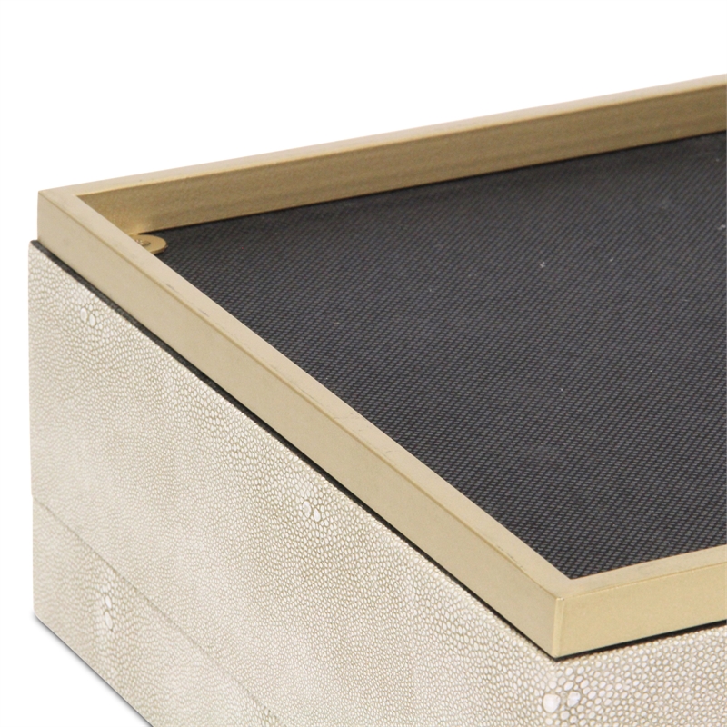 Pemberly Row Accent Box Set of 2 in Cream Faux Shagreen with Gold Metal Base