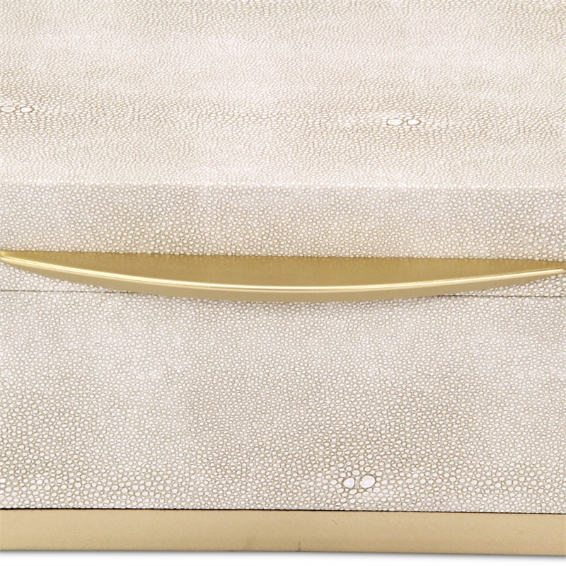 Pemberly Row Accent Box Set of 2 in Cream Faux Shagreen with Gold Metal Base