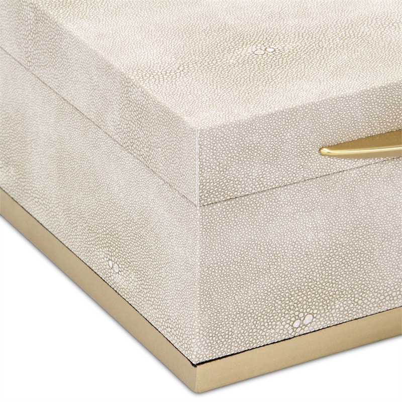 Pemberly Row Accent Box Set of 2 in Cream Faux Shagreen with Gold Metal Base