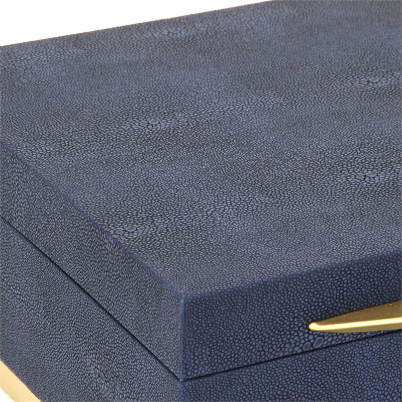 Pemberly Row Accent Box Set of 2 in Blue Faux Shagreen with Gold Metal Base