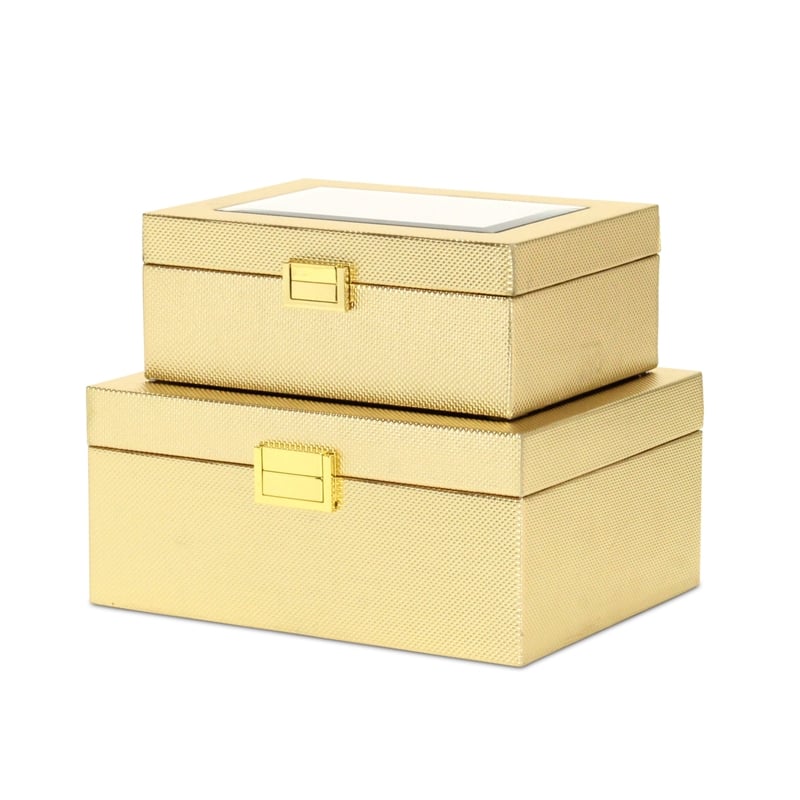 Pemberly Row Vinyl Woven Pattern Mirrored Box Set of 2 in Gold