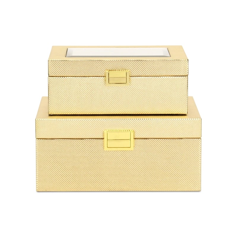Pemberly Row Vinyl Woven Pattern Mirrored Box Set of 2 in Gold
