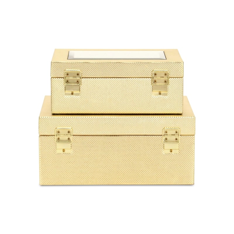 Pemberly Row Vinyl Woven Pattern Mirrored Box Set of 2 in Gold