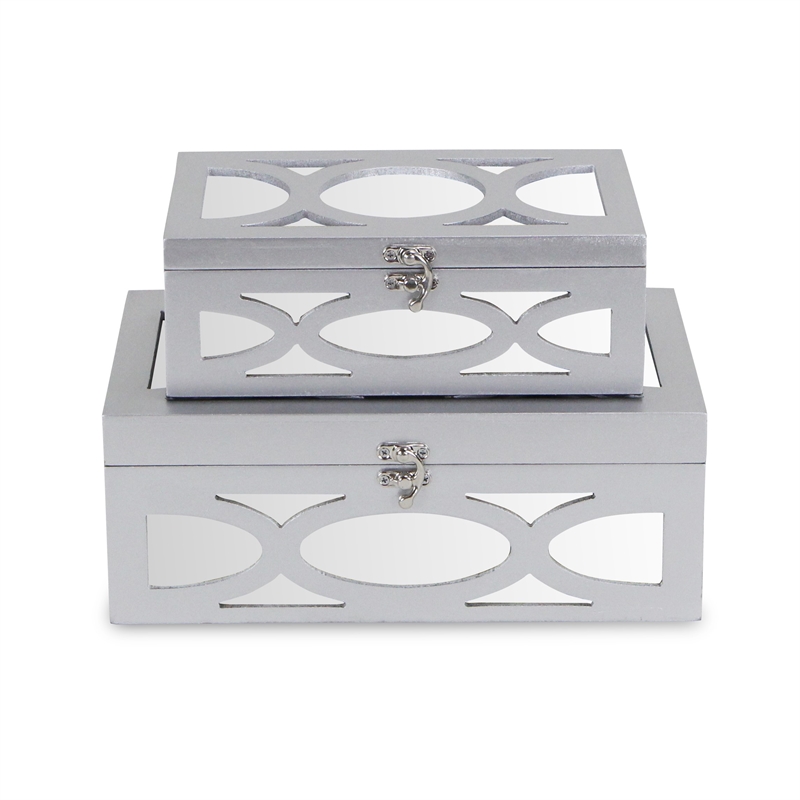 Pemberly Row Set of 2 Overlayed Mirror Silver Keepsake Boxes