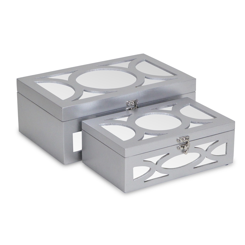 Pemberly Row Set of 2 Overlayed Mirror Silver Keepsake Boxes