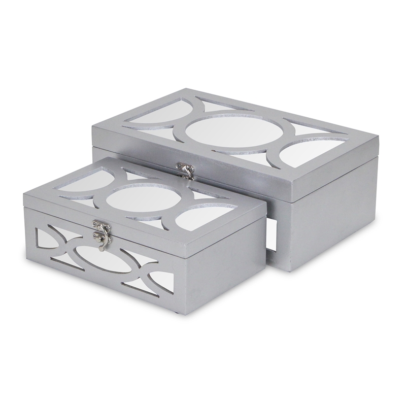 Pemberly Row Set of 2 Overlayed Mirror Silver Keepsake Boxes