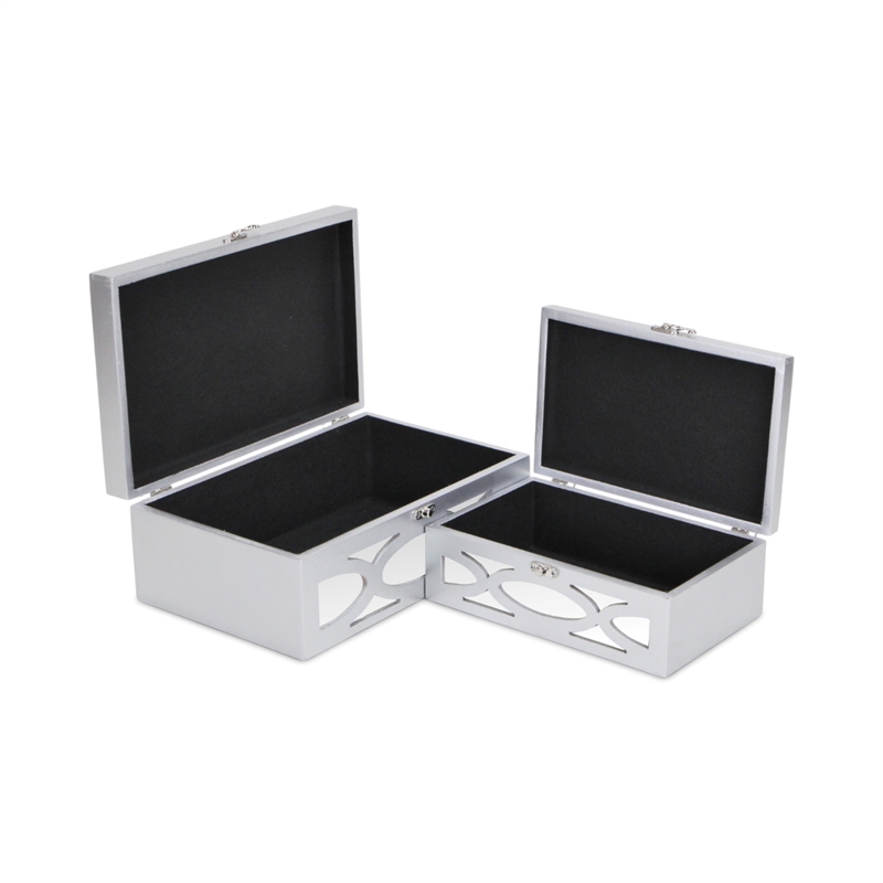 Pemberly Row Set of 2 Overlayed Mirror Silver Keepsake Boxes