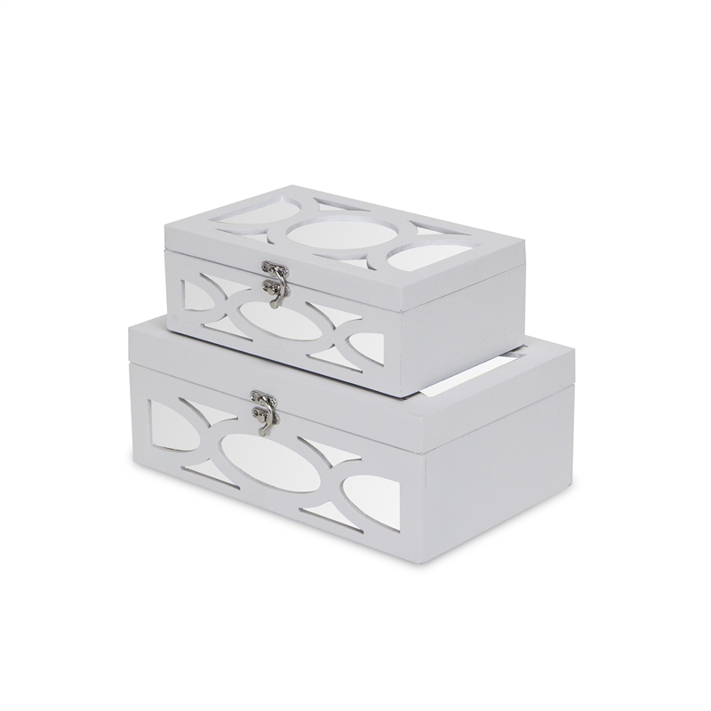 Pemberly Row Contemporary Set of 2 Overlayed Mirror White Keepsake Boxes