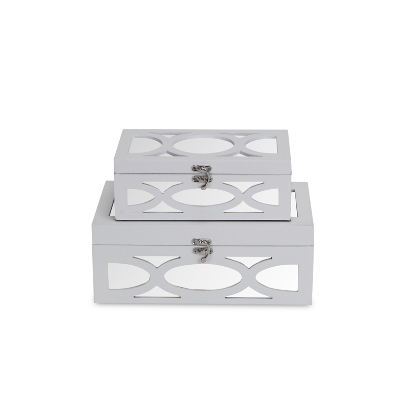 Pemberly Row Contemporary Set of 2 Overlayed Mirror White Keepsake Boxes