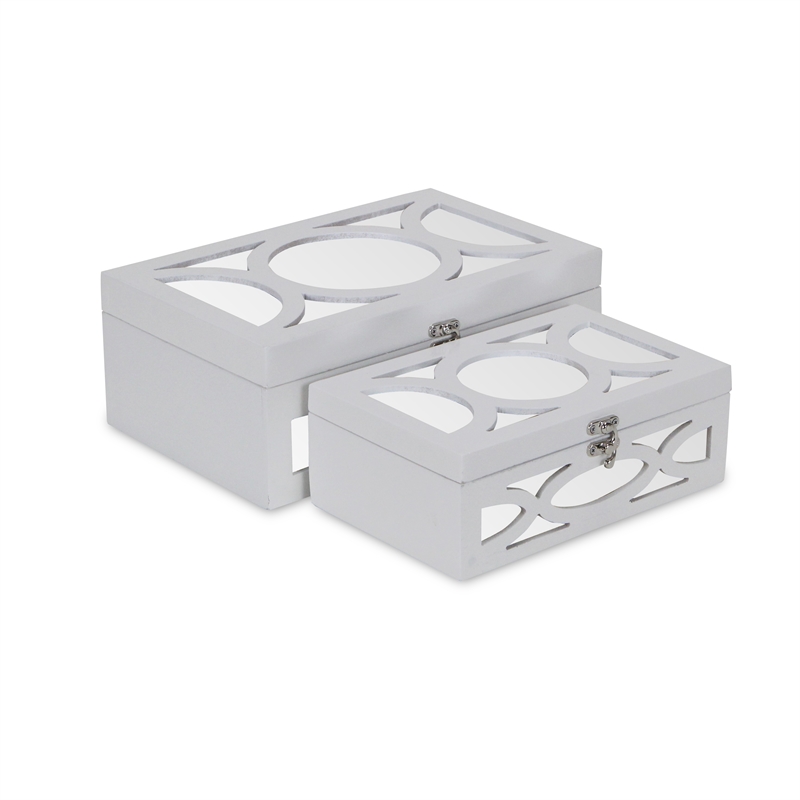 Pemberly Row Contemporary Set of 2 Overlayed Mirror White Keepsake Boxes