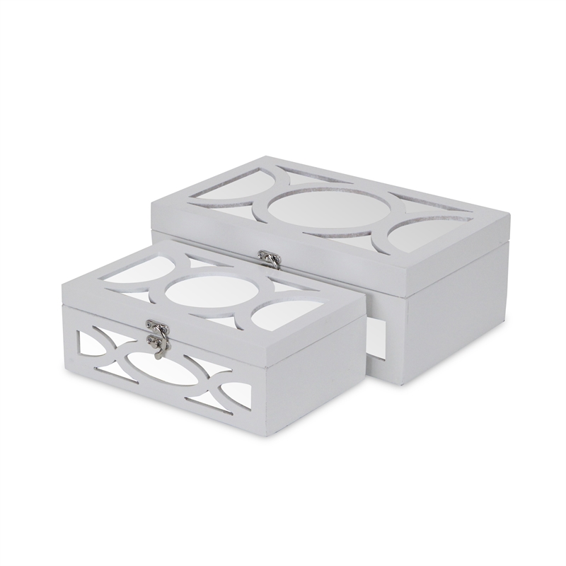 Pemberly Row Contemporary Set of 2 Overlayed Mirror White Keepsake Boxes