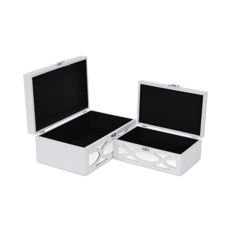 Pemberly Row Contemporary Set of 2 Overlayed Mirror White Keepsake Boxes