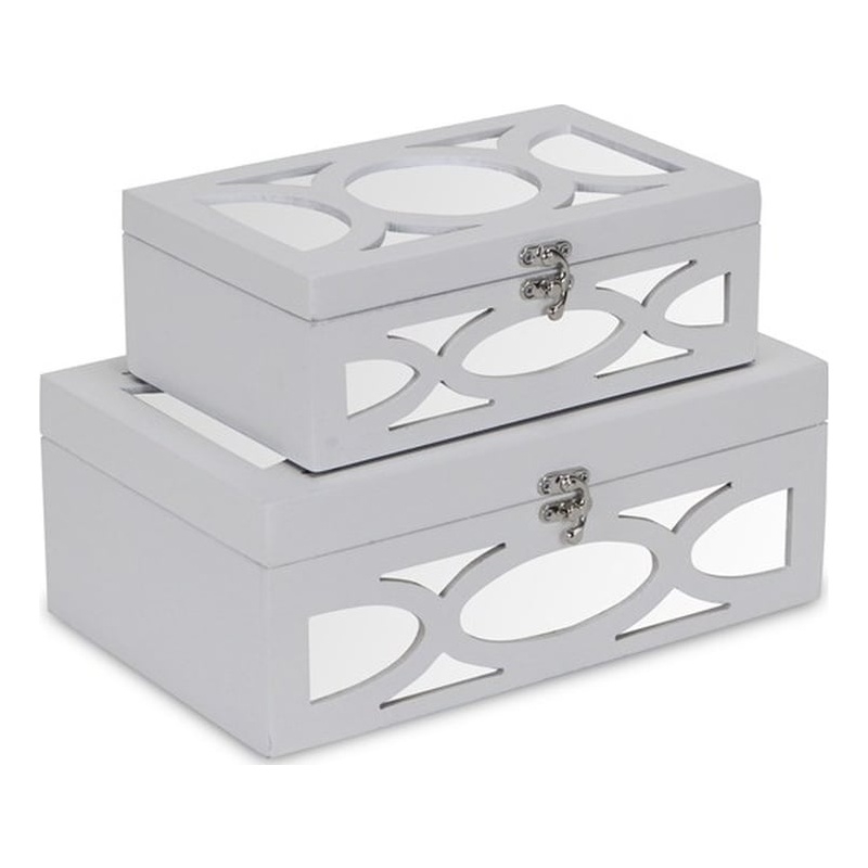 Pemberly Row Contemporary Set of 2 Overlayed Mirror White Keepsake Boxes