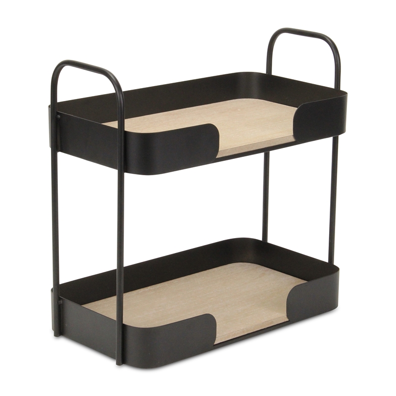 Pemberly Row Contemporary Two Tier Wood and Metal Table Organizer