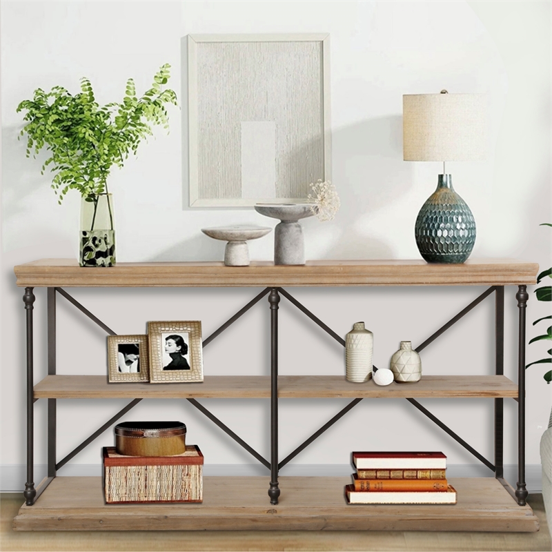 Pemberly Row Handmade Contemporary Wood and Metal Display Shelf