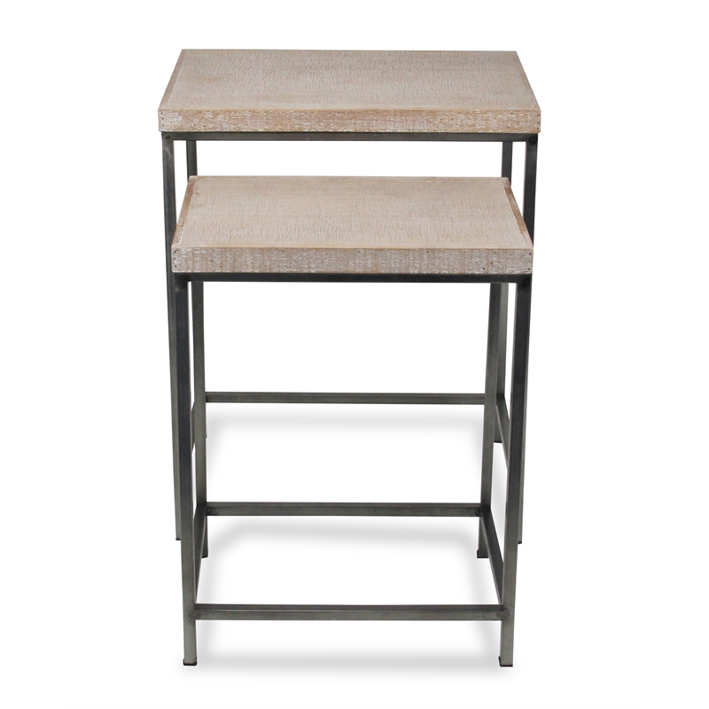 Pemberly Row Contemporary Set of 2 White Washed Nesting Tables