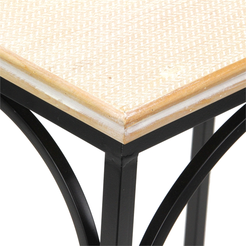 Pemberly Row Set of 2 Rattan Accented Wood and Metal Rectangle Side Tables