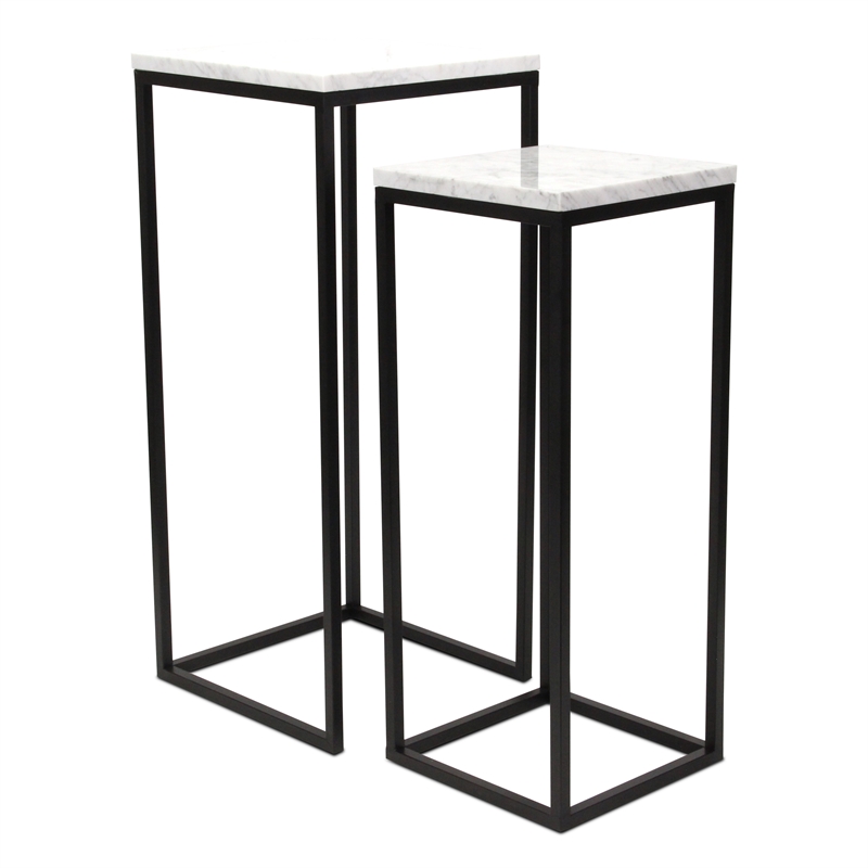 Pemberly Row Contemporary Set of 2 White Marble Square Side Tables