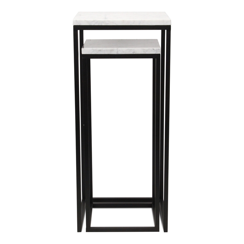 Pemberly Row Contemporary Set of 2 White Marble Square Side Tables