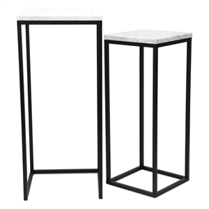 Pemberly Row Contemporary Set of 2 White Marble Square Side Tables