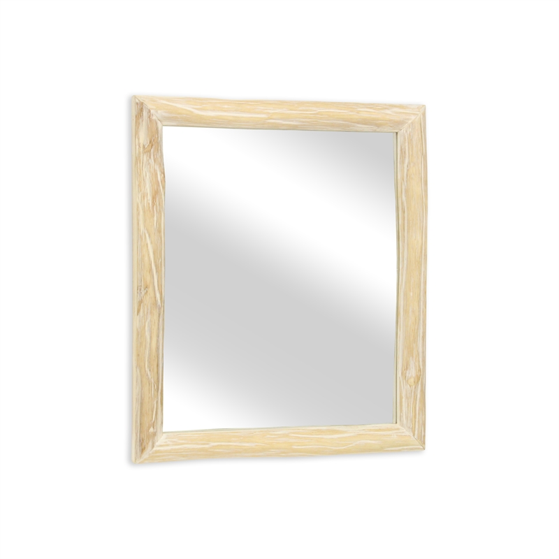 Pemberly Row Painted Natural Wood Bar Framed Mirror in Whitewash