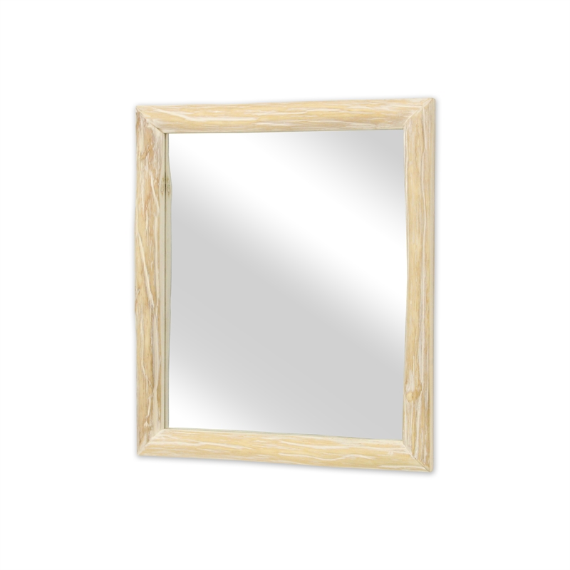 Pemberly Row Painted Natural Wood Bar Framed Mirror in Whitewash
