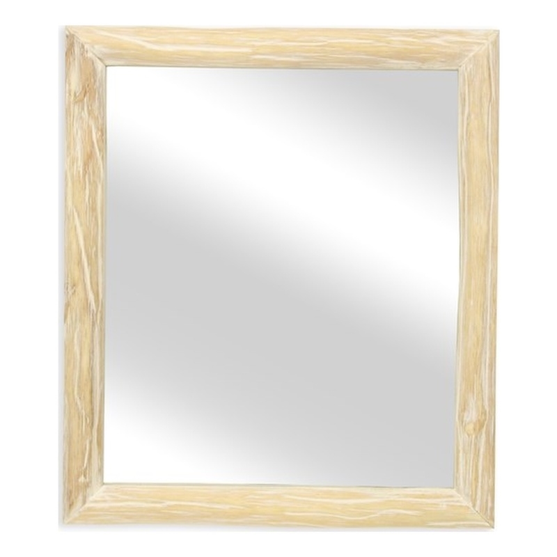 Pemberly Row Painted Natural Wood Bar Framed Mirror in Whitewash