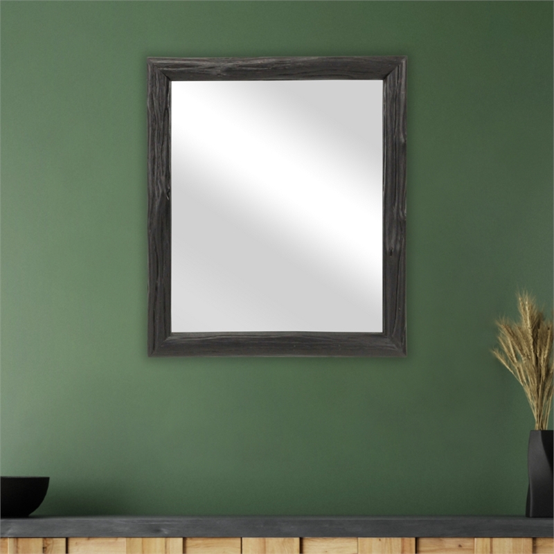 Pemberly Row Painted Natural Wood Bar Framed Mirror in Black