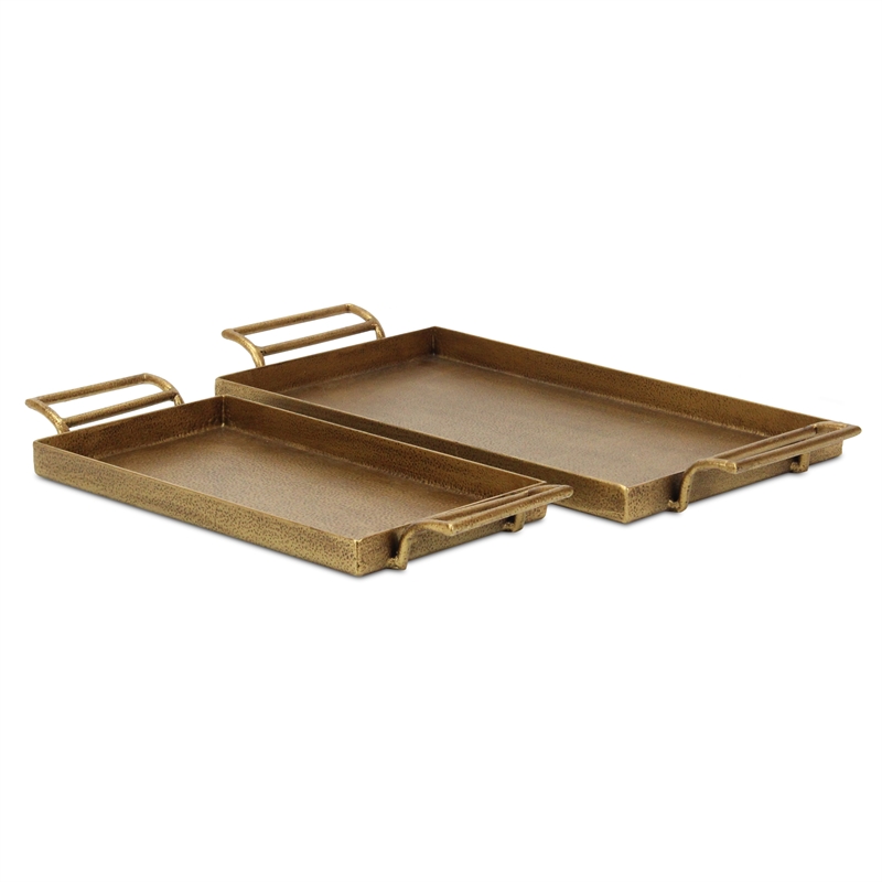 Pemberly Row 2 Piece Gold Cast Iron Tray Set with Dotted Pattern