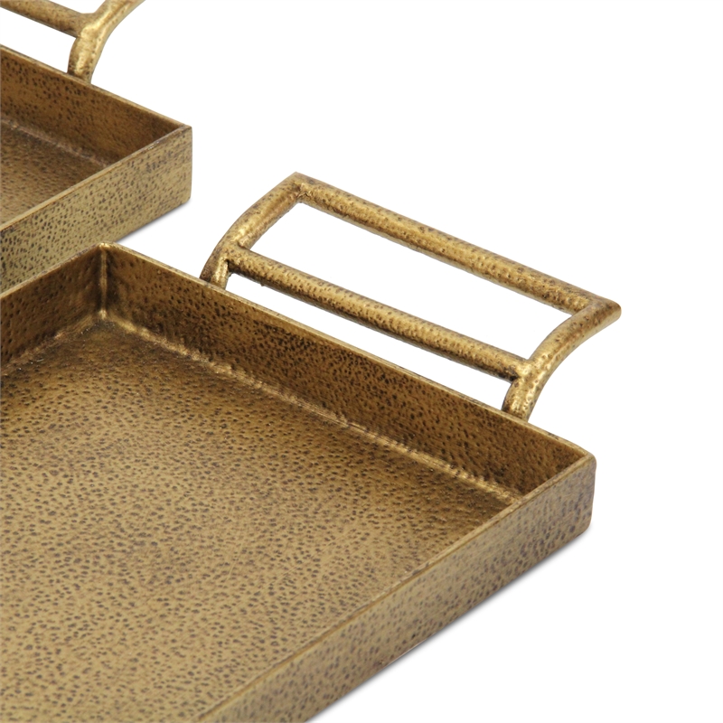 Pemberly Row 2 Piece Gold Cast Iron Tray Set with Dotted Pattern