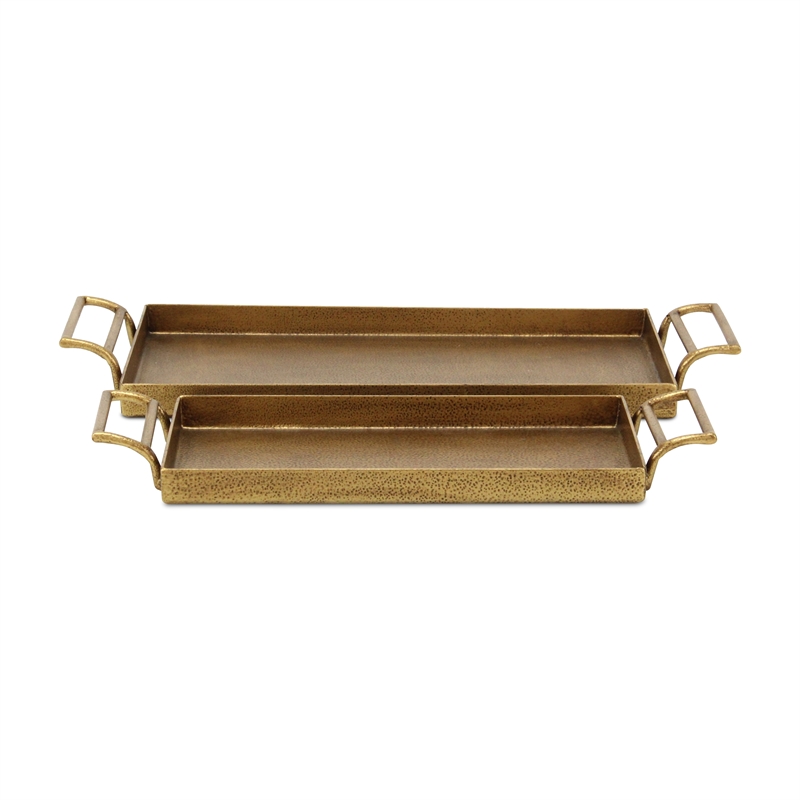 Pemberly Row 2 Piece Gold Cast Iron Tray Set with Dotted Pattern