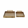 Pemberly Row 2 Piece Gold Cast Iron Tray Set with Dotted Pattern
