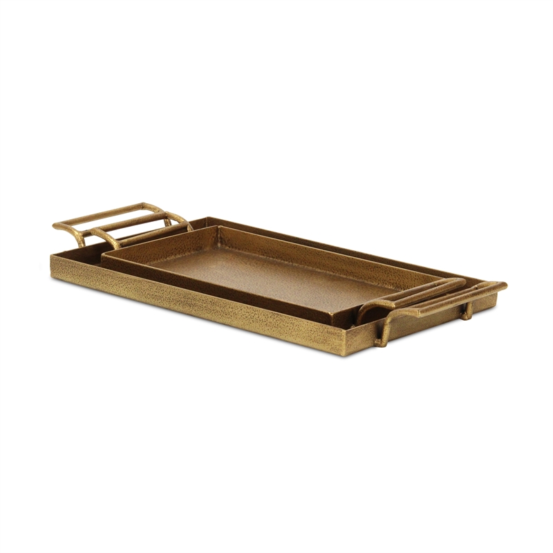 Pemberly Row 2 Piece Gold Cast Iron Tray Set with Dotted Pattern