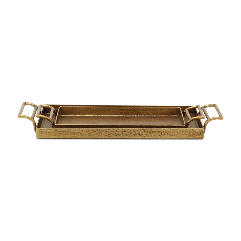 Pemberly Row 2 Piece Gold Cast Iron Tray Set with Dotted Pattern