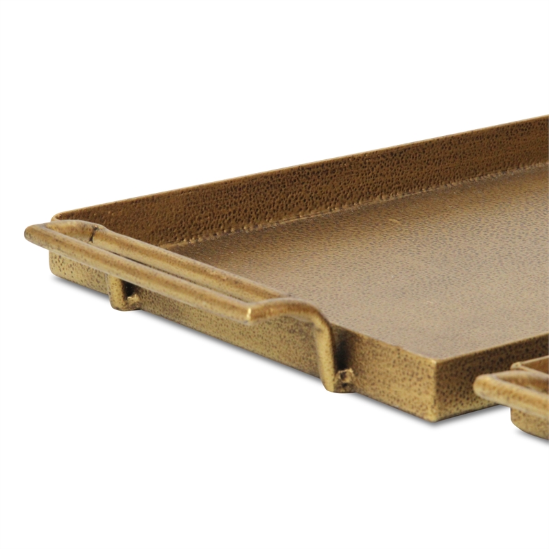 Pemberly Row 2 Piece Gold Cast Iron Tray Set with Dotted Pattern