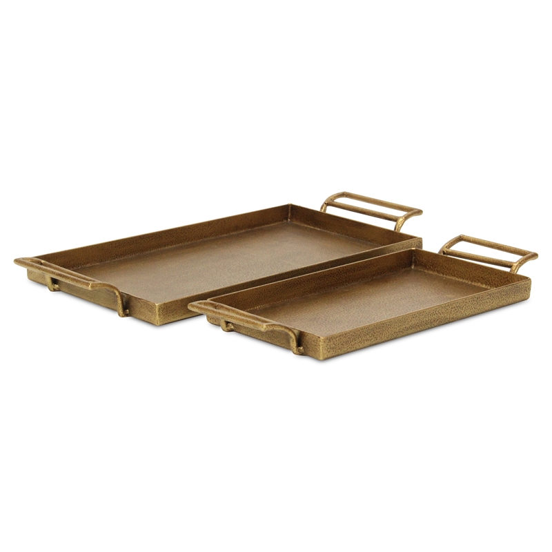 Pemberly Row 2 Piece Gold Cast Iron Tray Set with Dotted Pattern