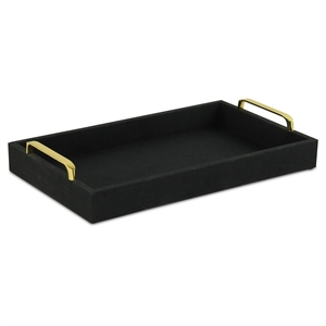 Pemberly Row Engineered Wood Linen Tray in Black with Gold Handles