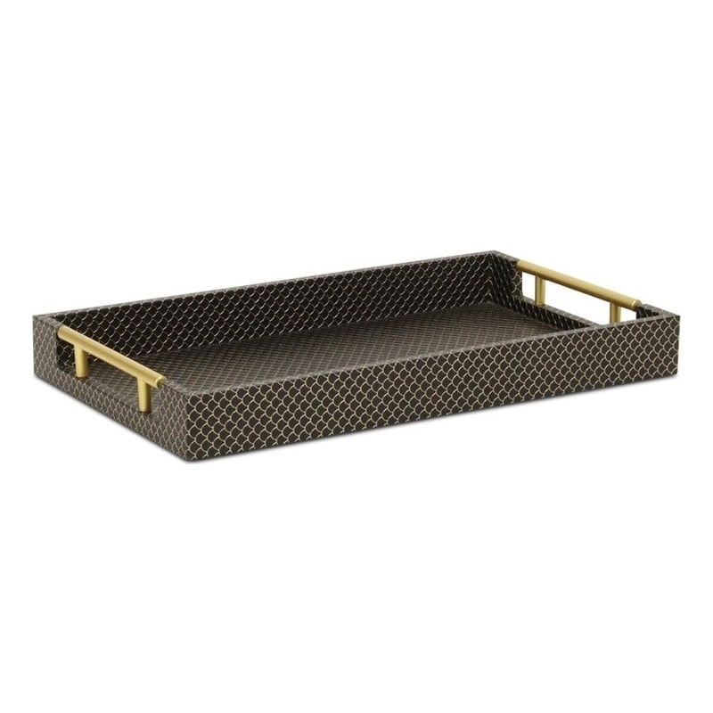 Pemberly Row Fish Scale Pattern Tray with Gold Handles in Black