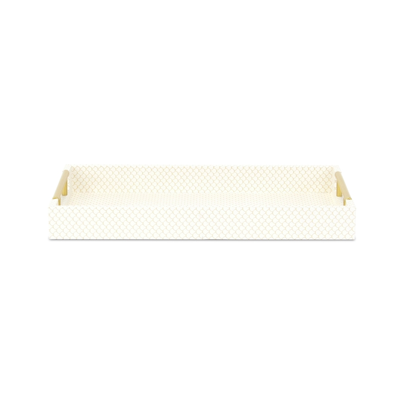 Pemberly Row Fish Scale Pattern Tray with Gold Handles in Champagne