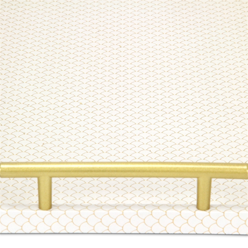 Pemberly Row Fish Scale Pattern Tray with Gold Handles in Champagne