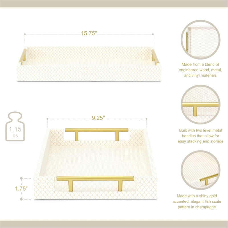 Pemberly Row Fish Scale Pattern Tray with Gold Handles in Champagne