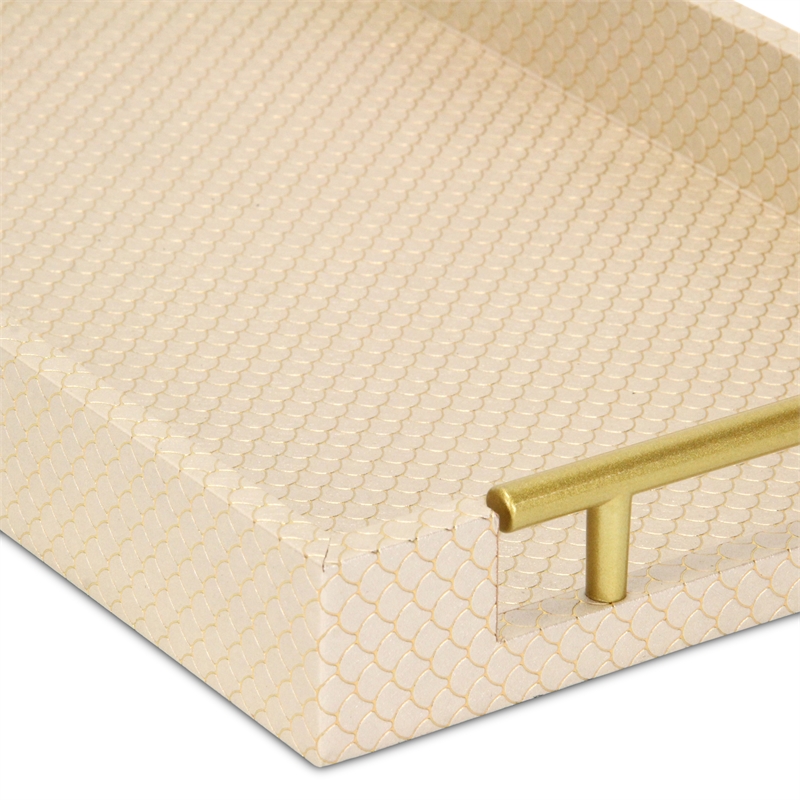 Pemberly Row Fish Scale Pattern Tray with Gold Handles in Gold