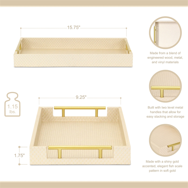 Pemberly Row Fish Scale Pattern Tray with Gold Handles in Gold