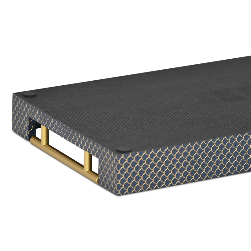 Pemberly Row Fish Scale Pattern Tray with Gold Handles in Navy Blue