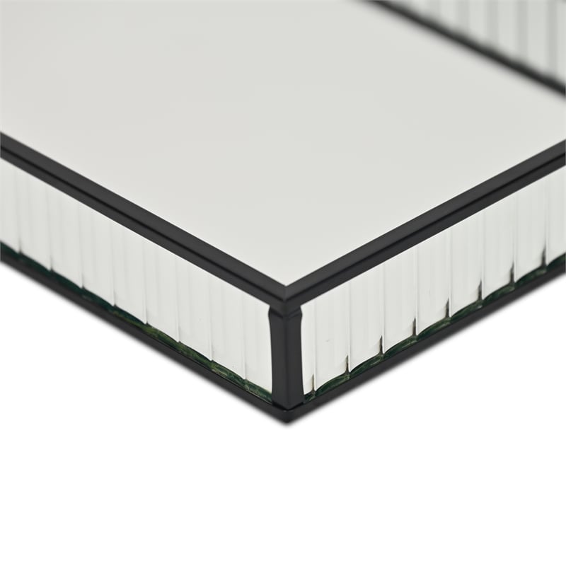Pemberly Row Black Rectangular Fluted Glass Tray with Metal Base