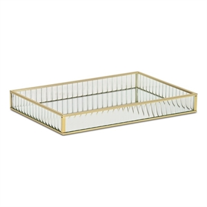 Pemberly Row 9.5&quot Gold Rectangular Fluted Glass Tray with Metal Base