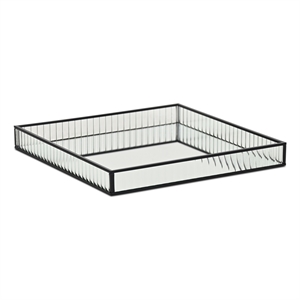 Pemberly Row 11.75&quot Black Square Fluted Glass Tray with Metal Base